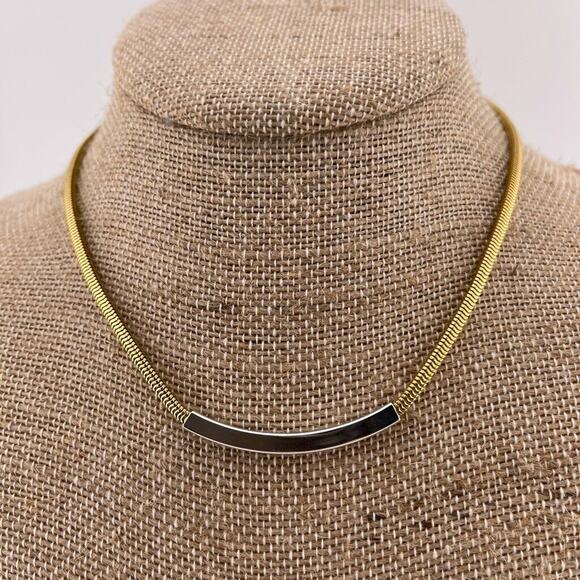 Vintage Trifari Modernist Minimalist Bar and Chain Necklace Gold Tone - Picture 1 of 4
